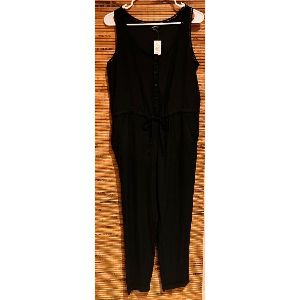 Ann Taylor LOFT Black Jumpsuit XS Sleeveless,‎ Pockets, Drawstring, Buttons, NWT